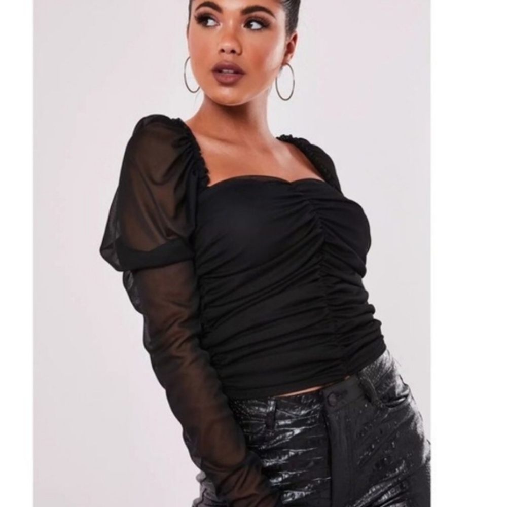 Missguided Black Mesh Milk Maid Top